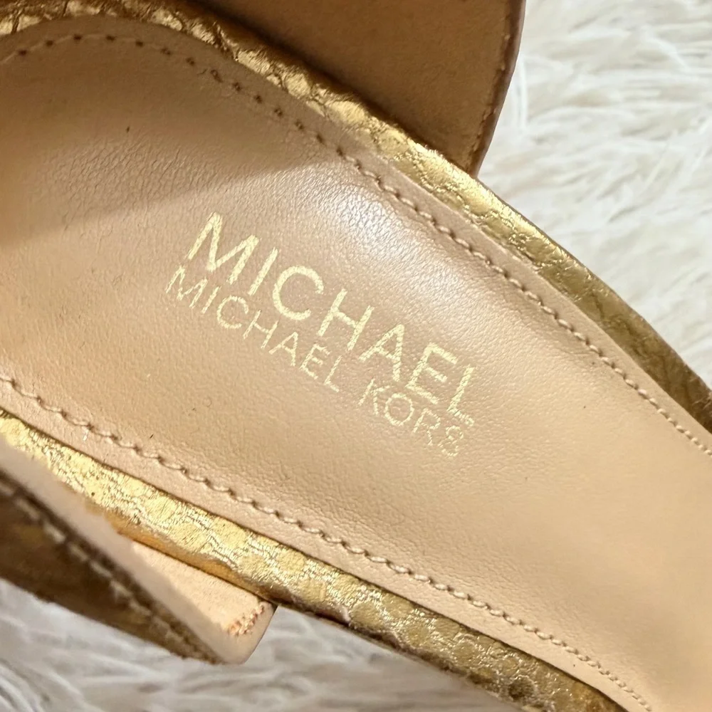 MICHAEL Michael Kors Tiegan Metallic Embossed Dress Sandals In Gold Size 6.5
